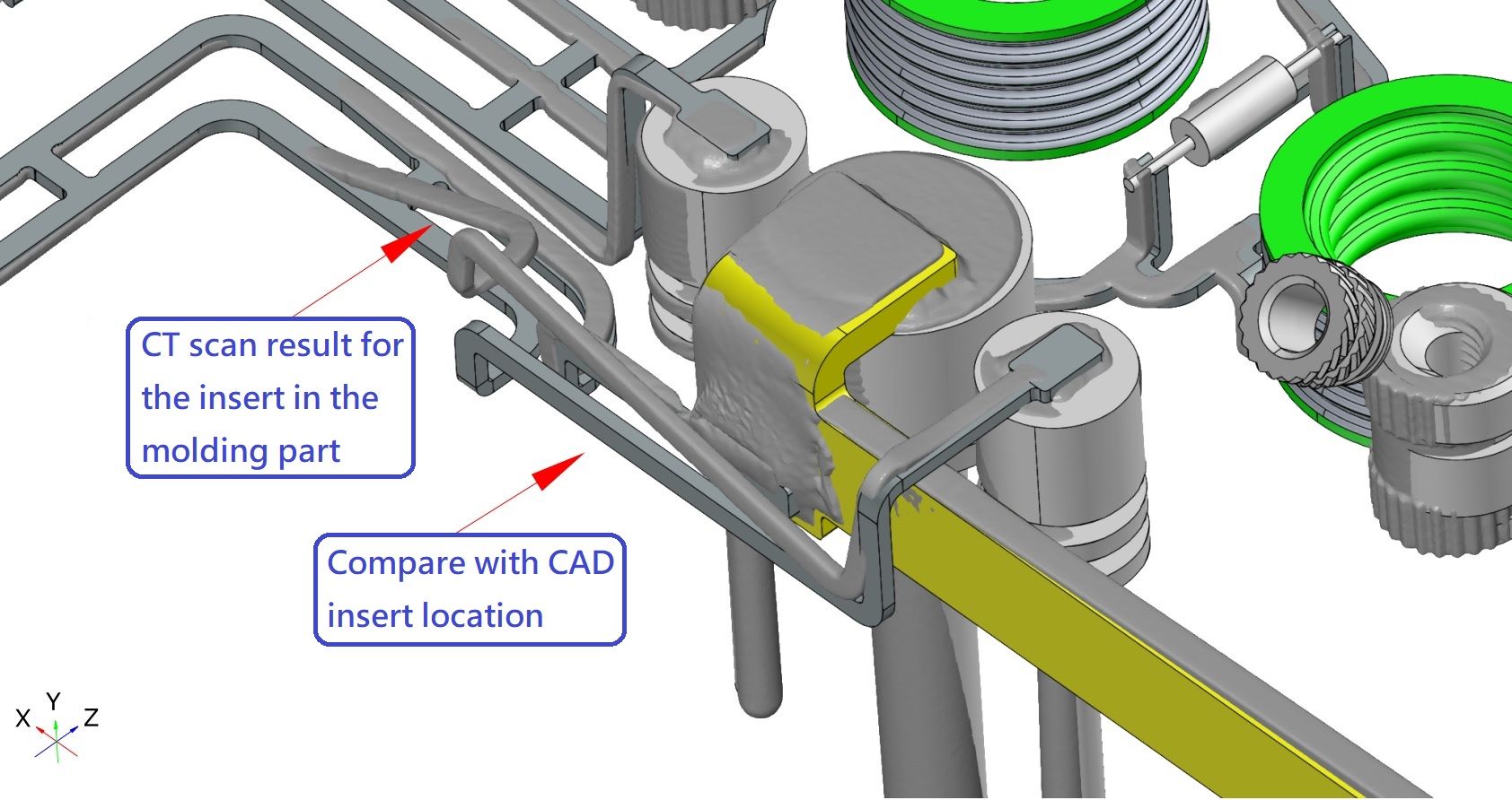 ZEISS X-ray CT scanning inspection for insert molding components at Ming-Li Precision