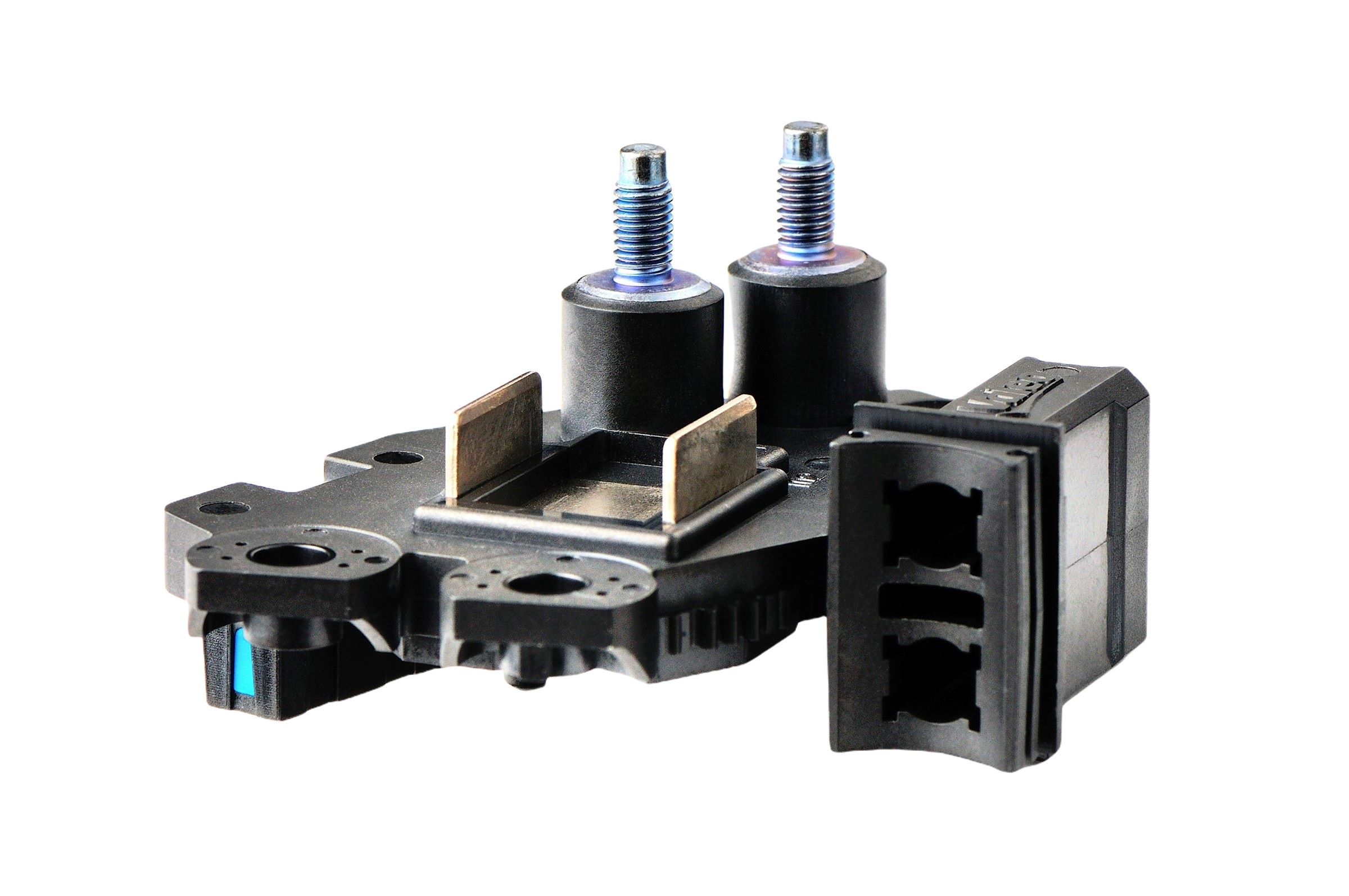 Precision automotive brush holder insert molding manufactured by Ming-Li Precision Taiwan