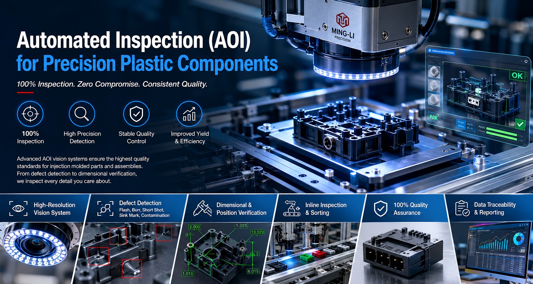 Inspection optique automatisée (AOI) pour les composants en plastique